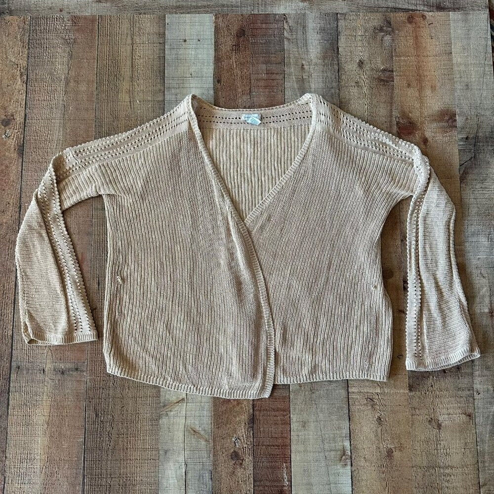Sundance Women's Size L Open Front Open Weave Knit Cardigan Sweater in Tan